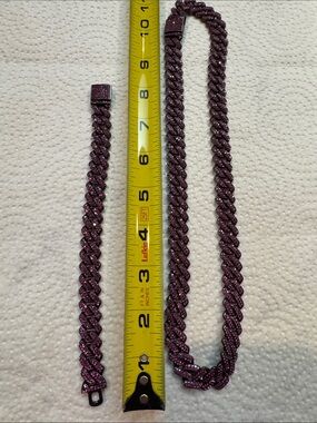 Men's Braided Chain Necklace and Bracelet Set — Sparkling Dark Purple